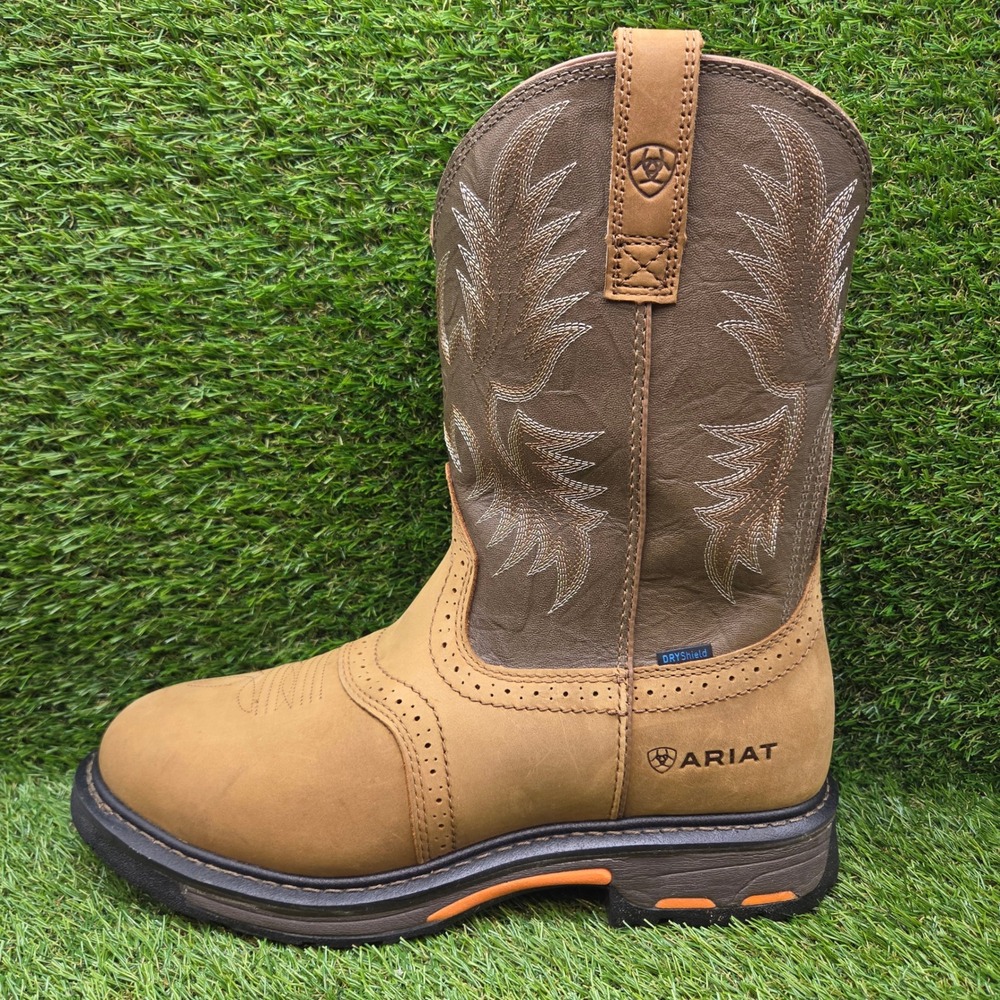 Ariat WorkHog H20 SIZE 12 WIDE Men's Waterproof Pull On Leather Work Boots Brown - Picture 5 of 14